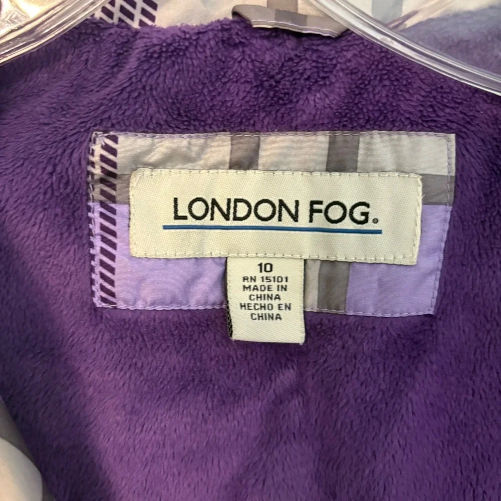 London Fog Kids Purple Grey Plaid Trench‎ Coat Jacket Hooded Belted (Girls 10)